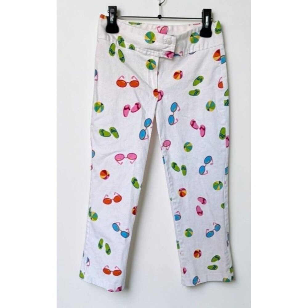 Womens Size 6 White Capri Pants Novelty Sunglasses Beach Flip Flop Summer Pool